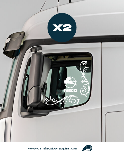 Kit 2 Adesivi per Finestrini Camion - Iveco Con Cavallino