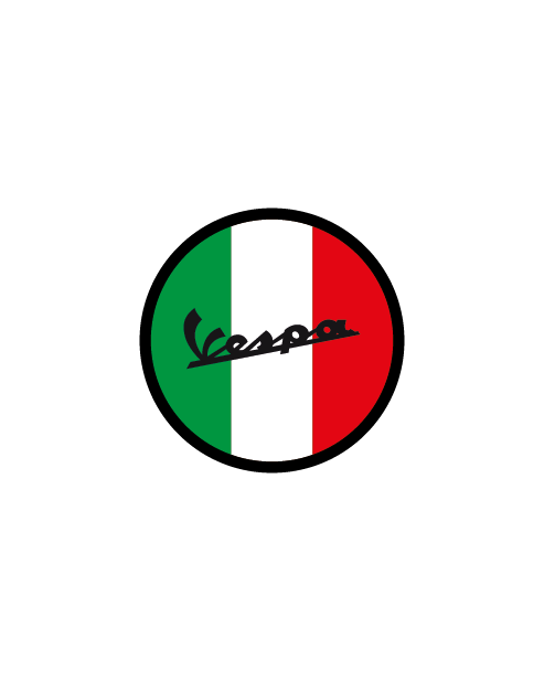 Vespa Stamp Sticker with Italian Flag Background