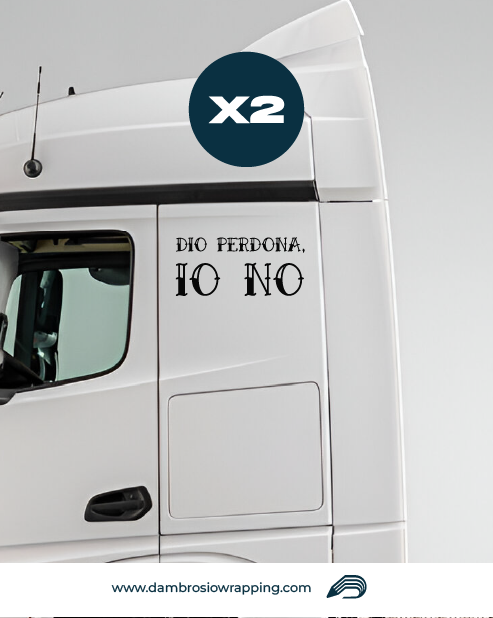 Kit 2 Adesivi per Laterale Camion - Dio Perdona, Io No
