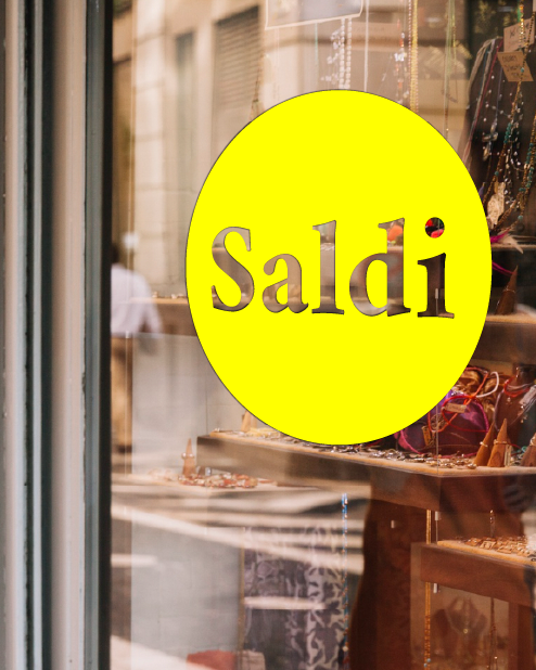 Adesivo "Saldi" con cerchio intagliato