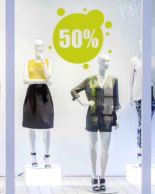 "50%" sticker with circle and bubbles