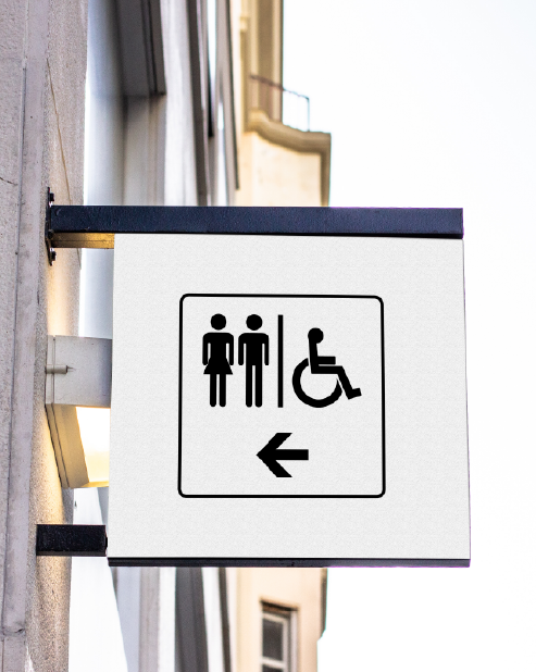 Complete toilet sticker with outline and left arrow