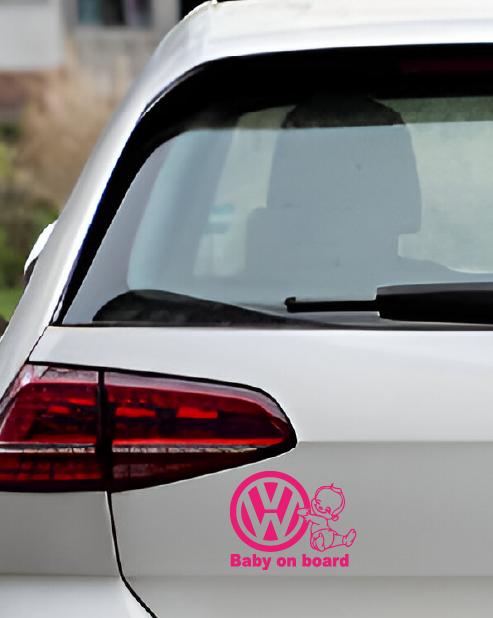 "Baby on Board" sticker with stylized Volkswagen logo