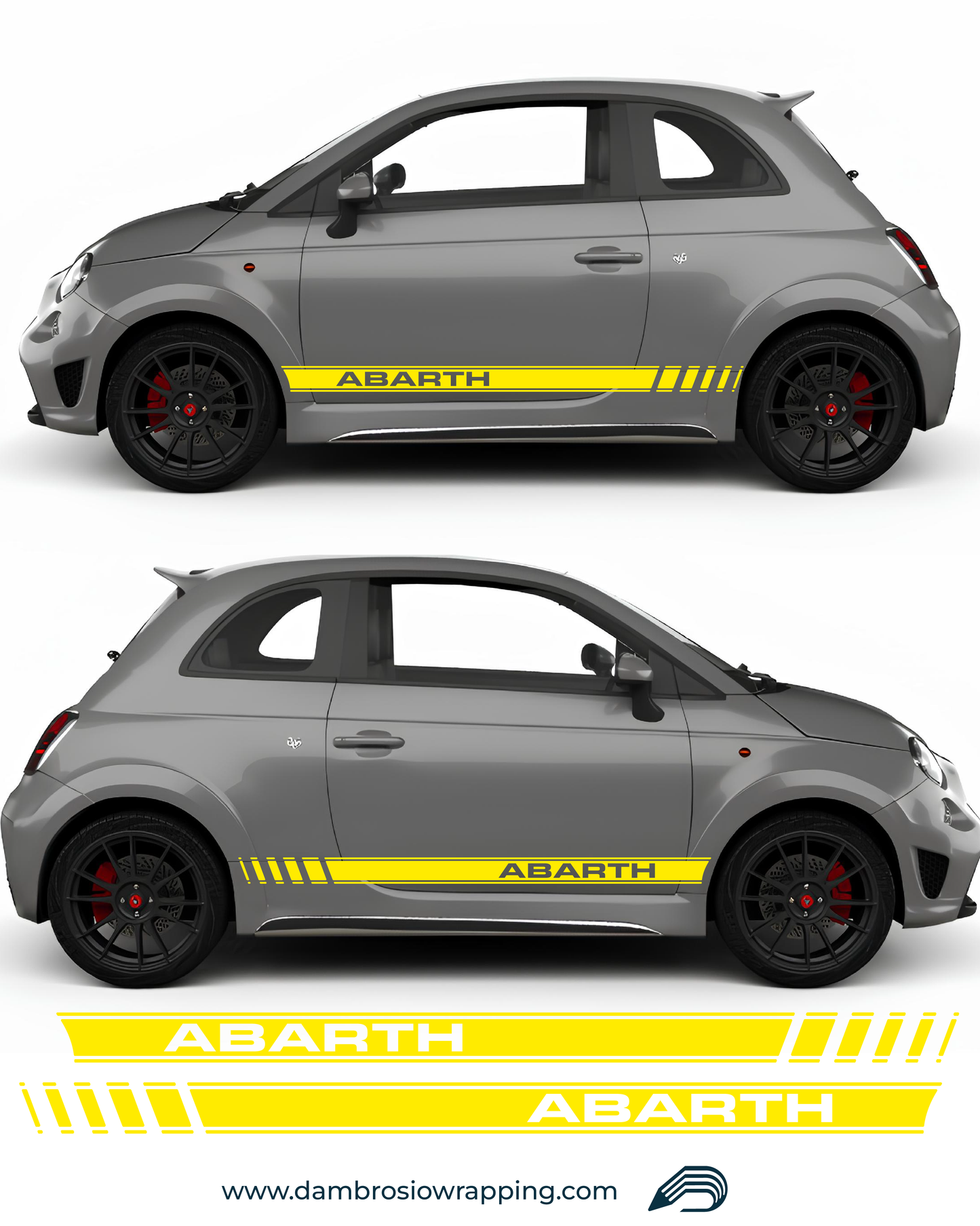 Sport Kit Side Adhesive Strips with Abarth 595 / 695 Writing - Yellow