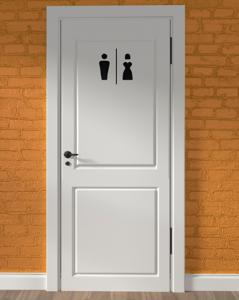 Stylized "Man/Woman" silhouette toilet sticker