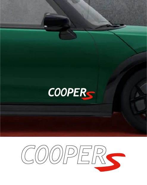 "Cooper S" Side Decal Kit for Mini Cooper - White/Red