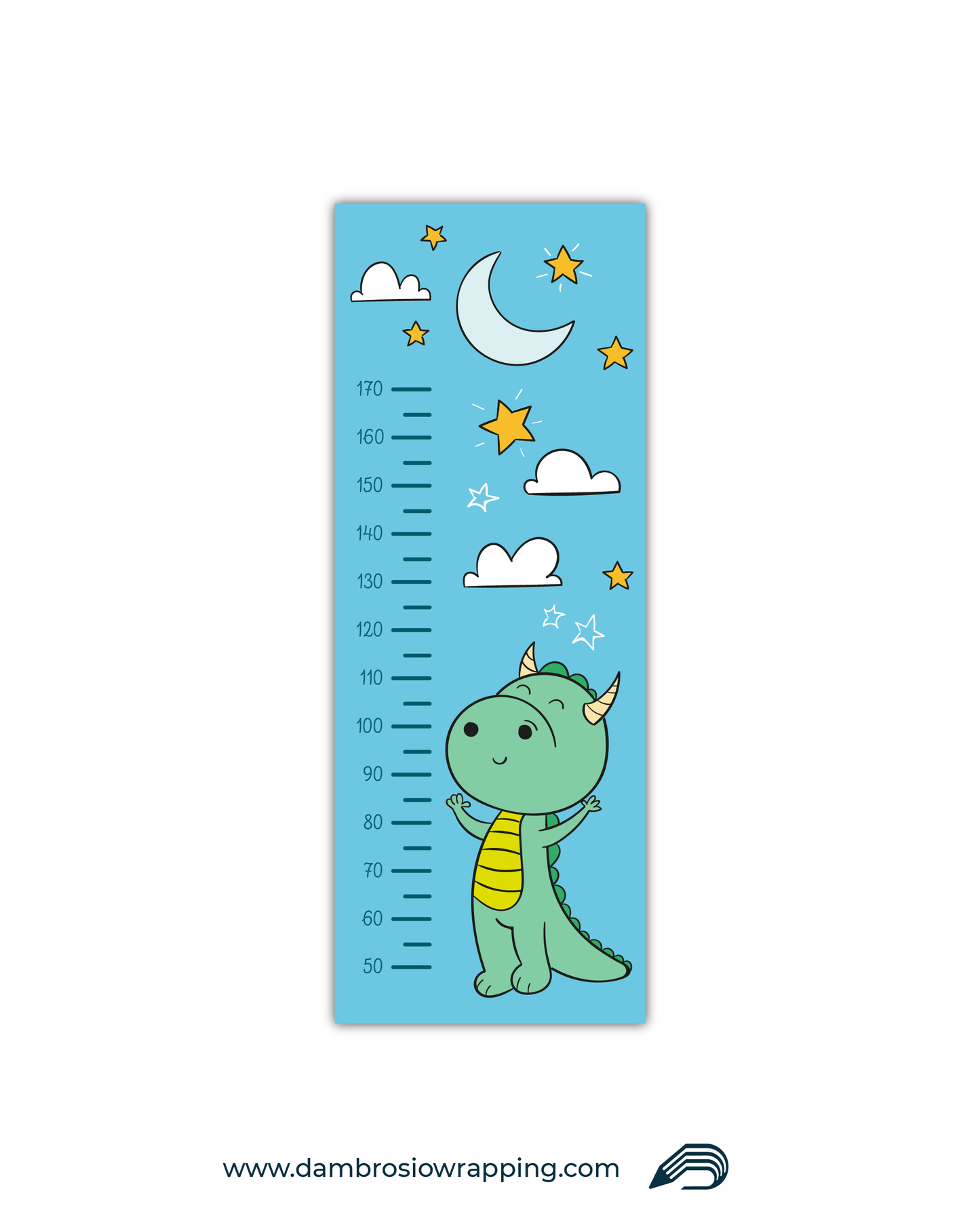 Wall Sticker - Children's Height Chart "Dragon with Sky"