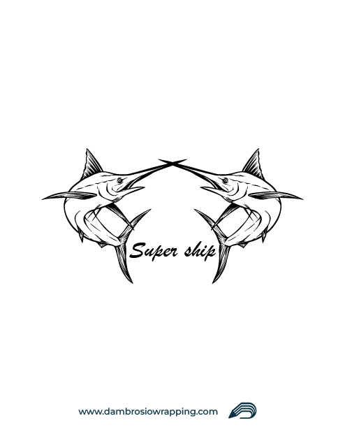 Sticker with 2 swordfish and the words "Super Ship"