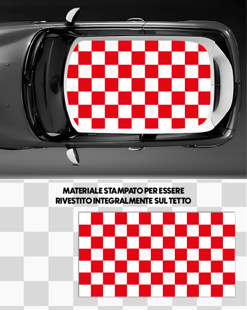 Kit Adesivo Tetto Mini Cooper - Scacchiera Bianco/Rosso