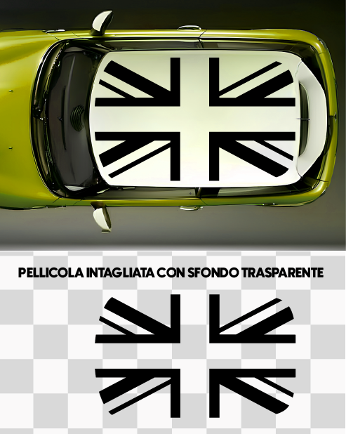 Kit Adesivo Tetto Mini Cooper - Bandiera Inghilterra Stilizzata Nero/Bianco