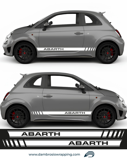 Kit Sport Fasce Adesive Laterali con scritta Abarth 595 / 695 - Bianche