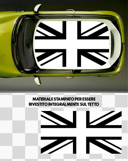 Kit Adesivo Tetto Mini Cooper - Bandiera Inghilterra Stilizzata Nero/Bianco