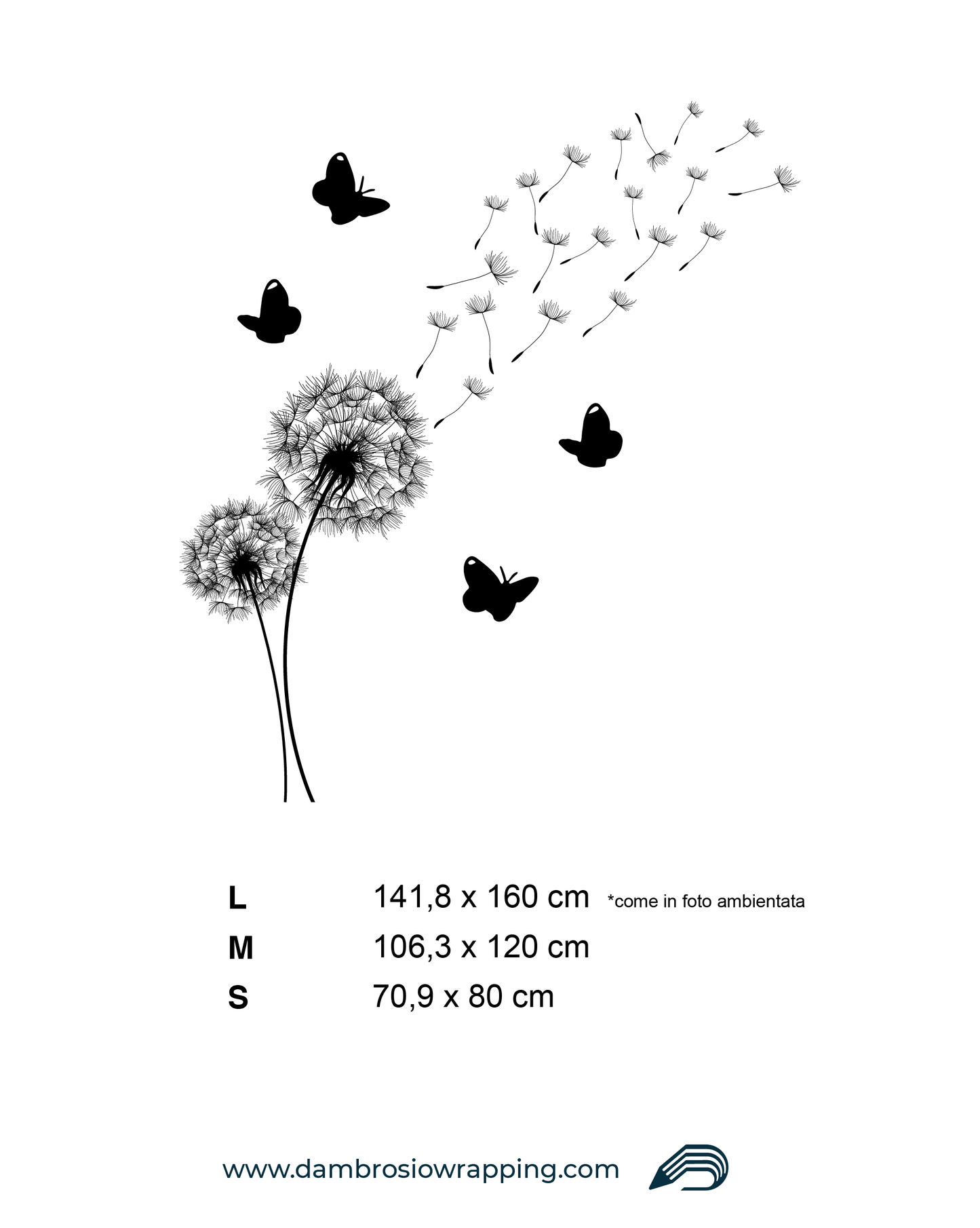 Adesivo Murale - Dente di Leone con Farfalle